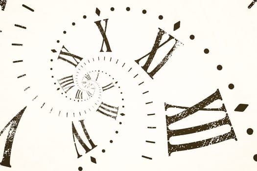 Droste effect background with infinite clock spiral. Abstract design for concepts related to time and deadline.