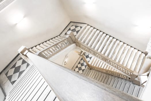 TURIN, ITALY - CIRCA MAY 2021: luxury staircase made of marble in an antique Italian palace