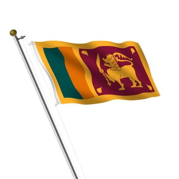 A Sri Lanka Flagpole 3d illustration on white with clipping path