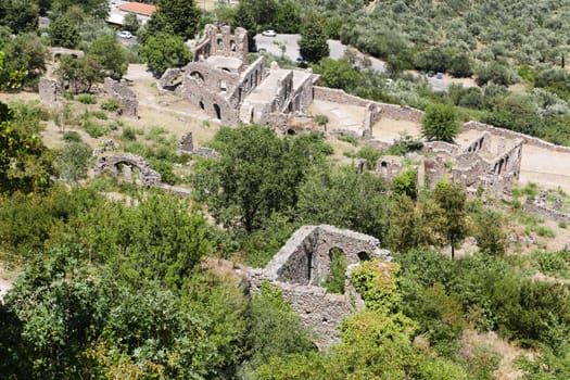 The abandoned medieval city of Mystras, Peloponnese, Greece.