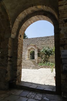 The abandoned medieval city of Mystras, Peloponnese, Greece.