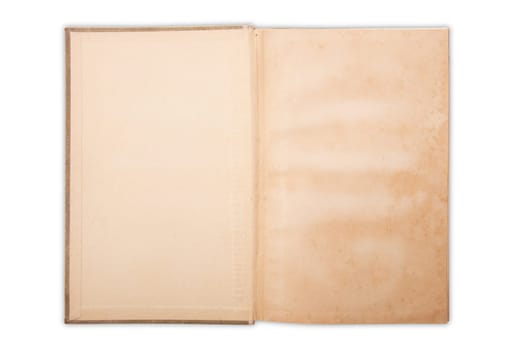 Opened antique book isolated on white background