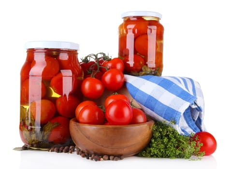 Tasty canned and fresh tomatoes, isolated on white