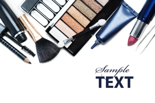 Various cosmetics isolated over white