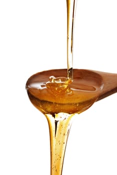 wooden spoon with honey isolated over white