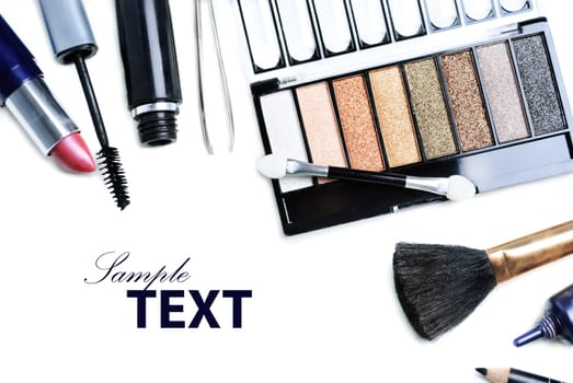 Various cosmetics isolated over white