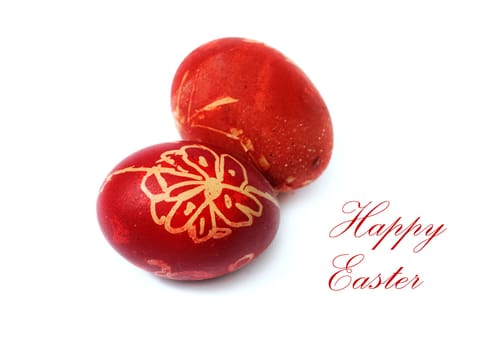 Decorative red easter eggs isolated over white