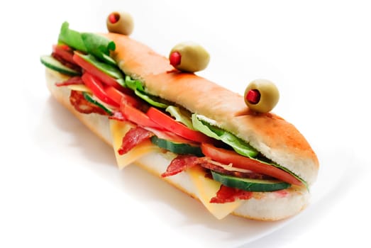 Delicious decorative sandwich in white plate
