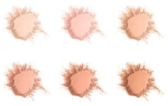 Set of six different skin tone powder samples