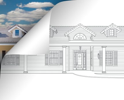 House Drawing Page Corner Flipping with Photo Behind.