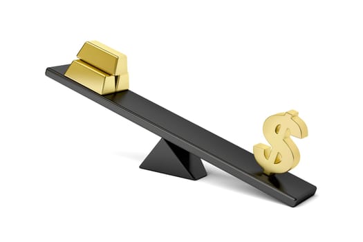 Concept image of imbalance between price of gold and US dollar