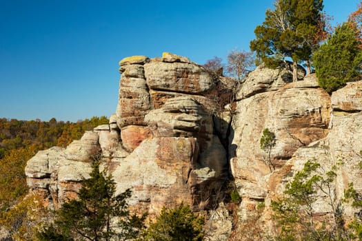 Eroded and Colorful Sandstone Bluffs on a Sunny Day in the Garden of the Gods Near Herod, Illinois