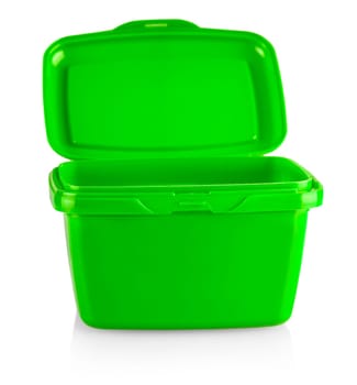 The close up Plastic green box on a white background