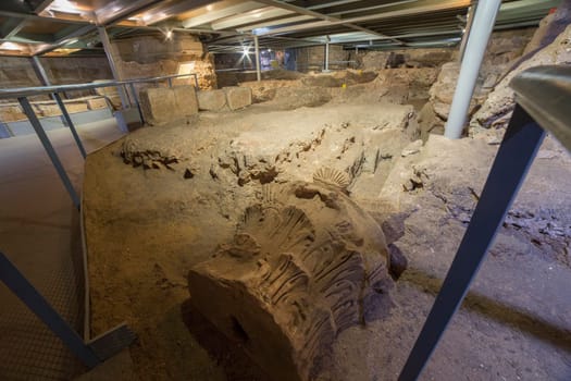 Merida, Spain - Feb 28th, 2021: Crypt of Santa Eulalia Basilica in Merida. A showcase of the town.twenty centuries of history, Extremadura, Spain