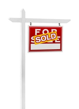 Right Facing Sold For Sale Real Estate Sign Isolated on a White Background.