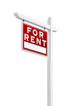 Left Facing For Rent Real Estate Sign Isolated on a White Background.