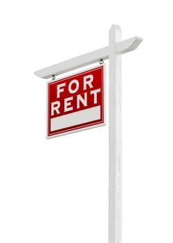 Left Facing For Rent Real Estate Sign Isolated on a White Background.
