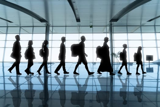 People Crowd Rush To Travel In Airport Hall