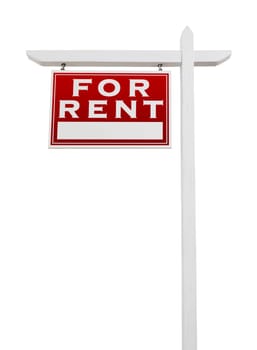 Left Facing For Rent Real Estate Sign Isolated on a White Background.