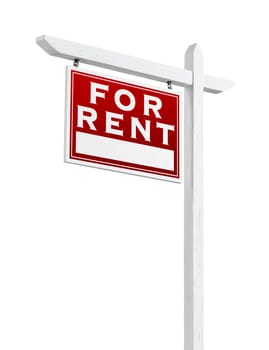 Left Facing For Rent Real Estate Sign Isolated on a White Background.