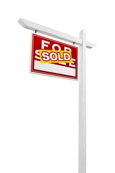 Left Facing Sold For Sale Real Estate Sign Isolated on a White Background.
