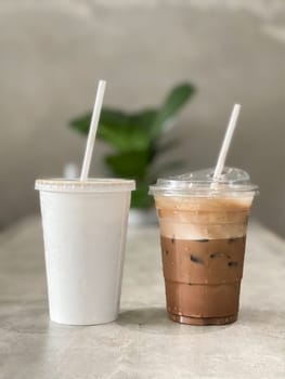 A glass of iced mocha and iced thai milk tea, stock photo