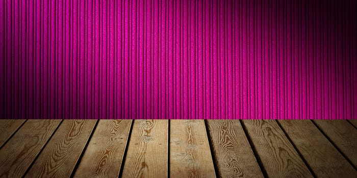 The background is blank wooden boards and a textured striped wall with gradient lighting and vignetting. For product demonstrations, free space, layout, mockup, perspective board, background board.