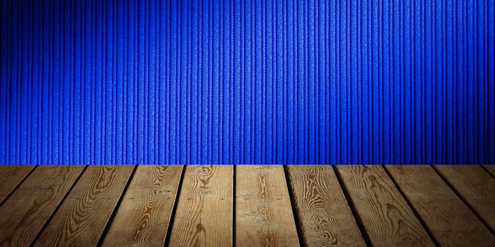 The background is blank wooden boards and a textured striped wall with gradient lighting and vignetting. For product demonstrations, free space, layout, mockup, perspective board, background board.