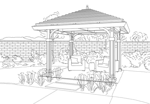 Illustration of Beautiful Pergola in Back Yard.