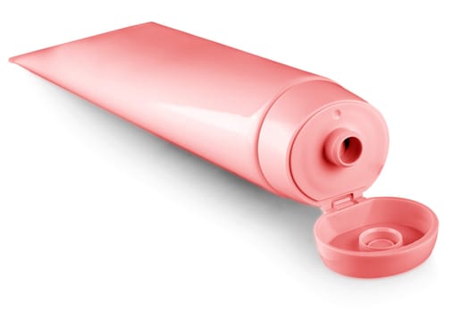 The red tube female cream on white background