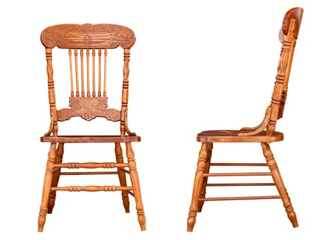 The antique wooden chair view isolated on white background