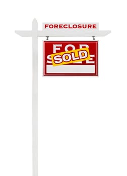 Right Facing Foreclosure Sold For Sale Real Estate Sign Isolated on White.