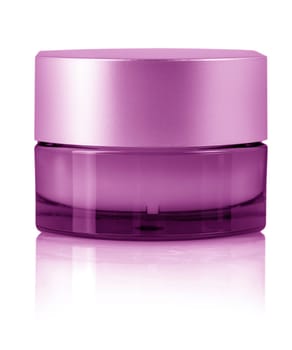 The pink cosmetic cream in container isolated on white background