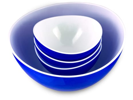 The close up blue bowl isolated on white background