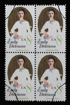Stamp printed in the United States of America shows Emily Elizabeth Dickinson, American Poet, circa 1971