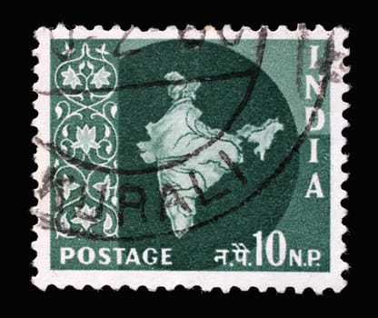 Stamp printed in India shows Map of India, circa 1957