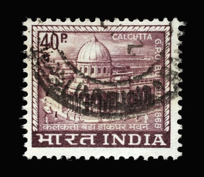 Stamp printed in India shows Calcutta Grand Post Office Building, circa 1968
