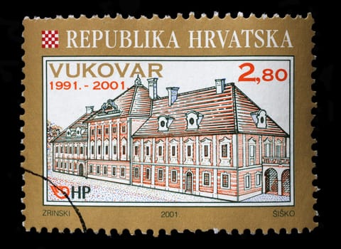 A stamp printed in Croatia shows Eltz Manor in Vukovar, circa 2001