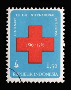 Stamp printed in Indonesia shows 100 years of the International Red Cross, series, circa 1963
