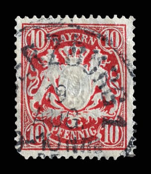 Stamp printed in Germany shows Bayern coat of arms Wm2, Bavaria series, circa 1876