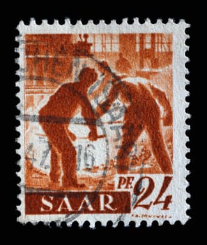Stamp from Germany area Saar shows Steel Workers, circa 1947