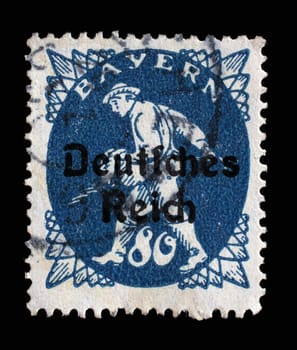 Stamp printed in printed in Bavaria with a "Deutsches Reich"" overprint shows sower, circa 1920"