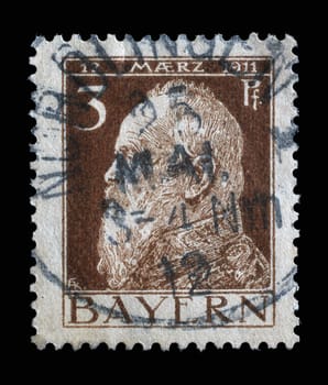 Stamp printed in Bavaria shows portrait of Prince Regent Luitpold, circa 1911