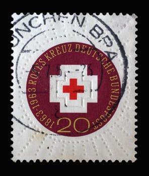 Stamp printed in Germany shows 100th Anniversary of International Red Cross, Centenary of Red Cross series, circa 1963