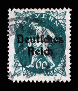 Stamp printed in printed in Bavaria with a "Deutsches Reich"" overprint shows sower, circa 1920"