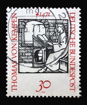 Stamp printed in Germany showing Thomas von Kempen (1379-1471), Mystic and Augustinian Canons, 500th Death Anniversary, circa 1971