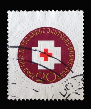 Stamp printed in Germany shows 100th Anniversary of International Red Cross, Centenary of Red Cross series, circa 1963