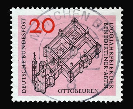 Stamp printed in Germany shows Ottobeuren Benedictine Abbey, 1200th anniversary, circa 1964