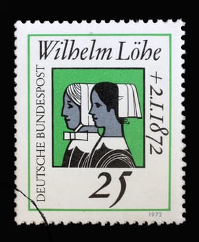 Stamp printed in Germany showing Deaconess sisters, Death Centenary of Wilhelm Löhe (1808-1872), founder of the Deaconesses Training Institute at Neuendettelsau, circa 1972