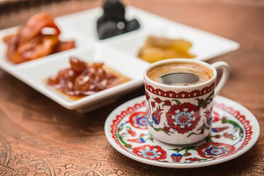 Turkish coffee served in a traditional cup